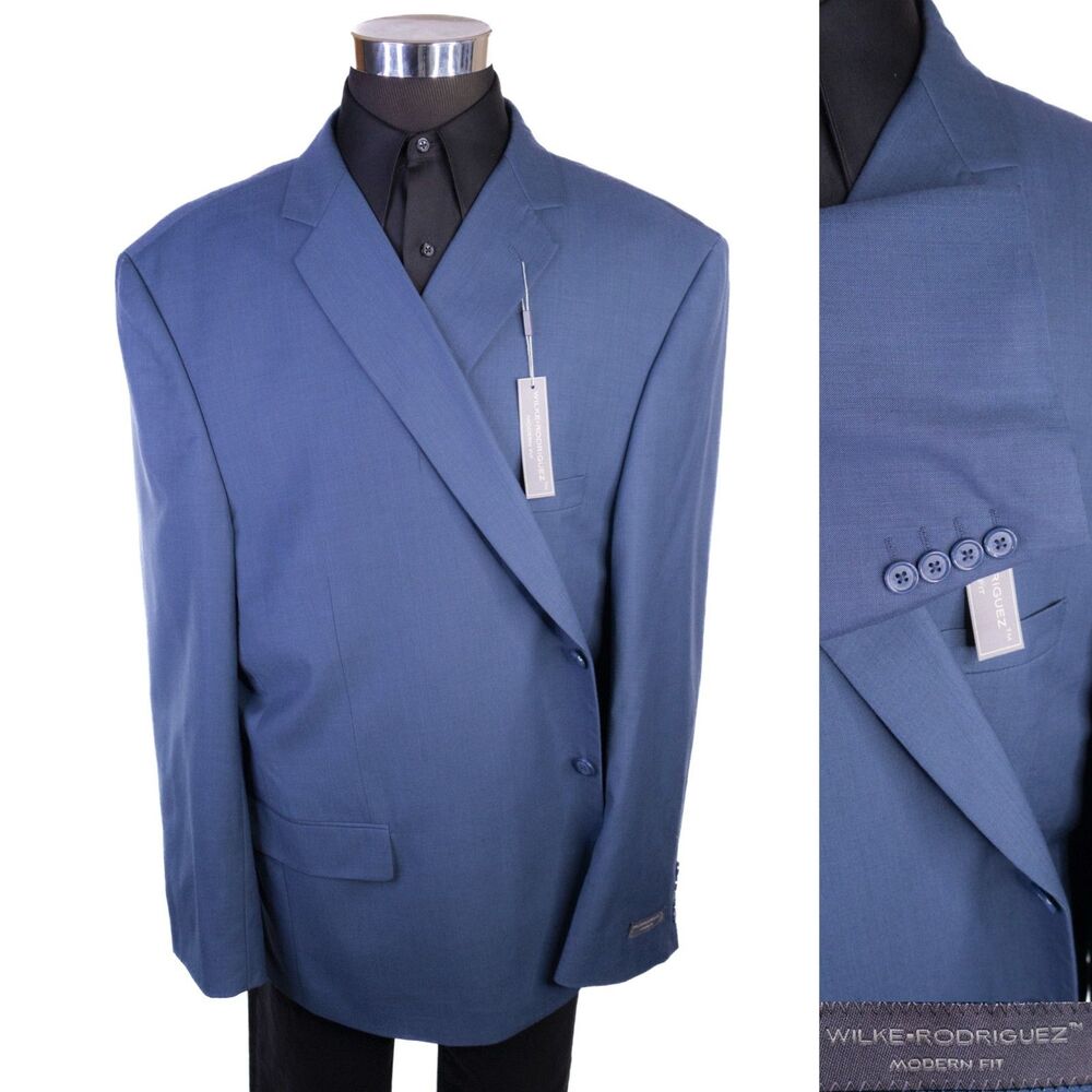 WILKE RODRIGUEZ Blazer Sport Coat Sz 58R Blue Poly Blend Two Button Jacket NWT
